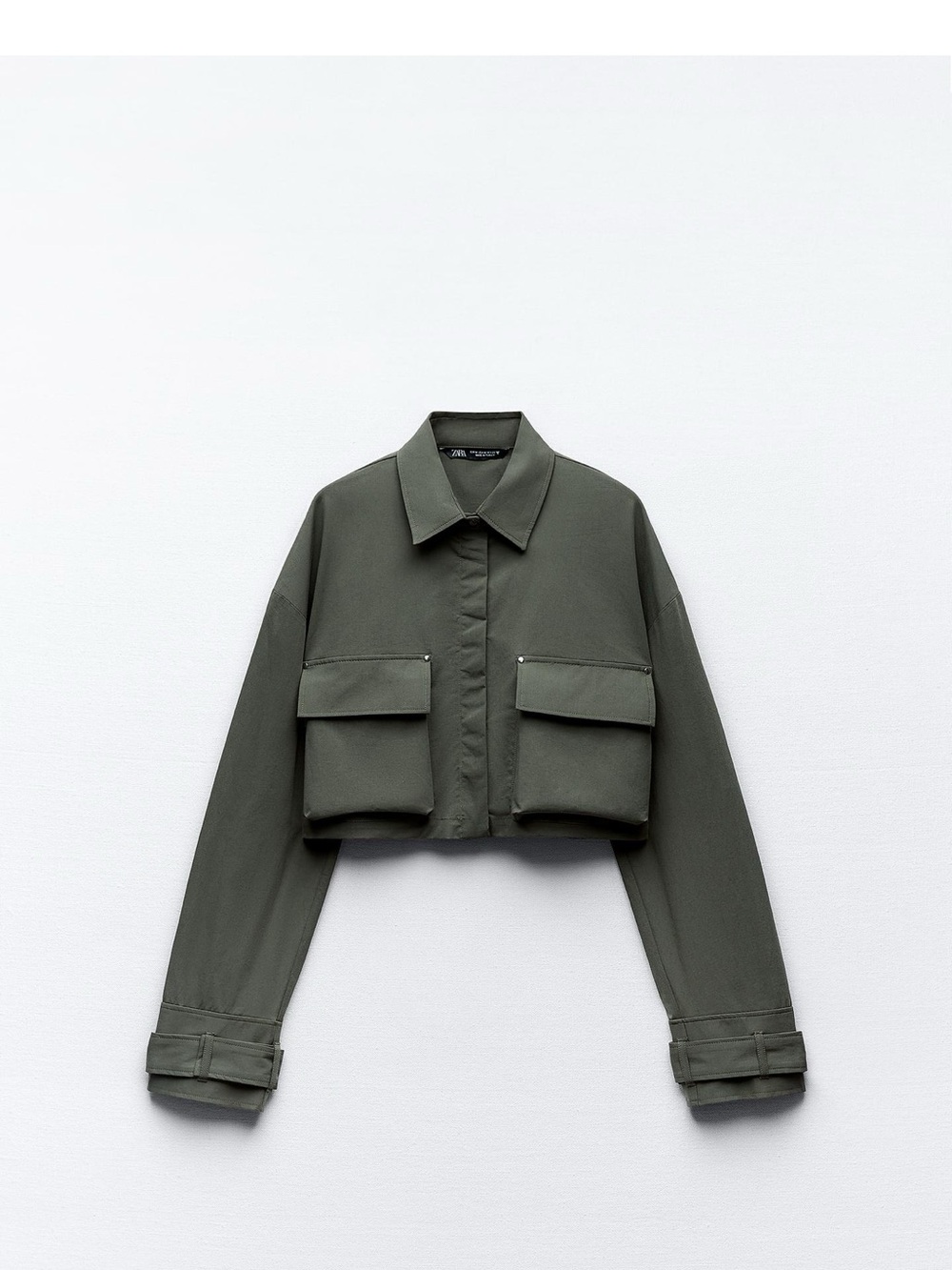 Zara Cropped Gabardine Shirt Jacket Khaki Utility Cargo NWT Size Small